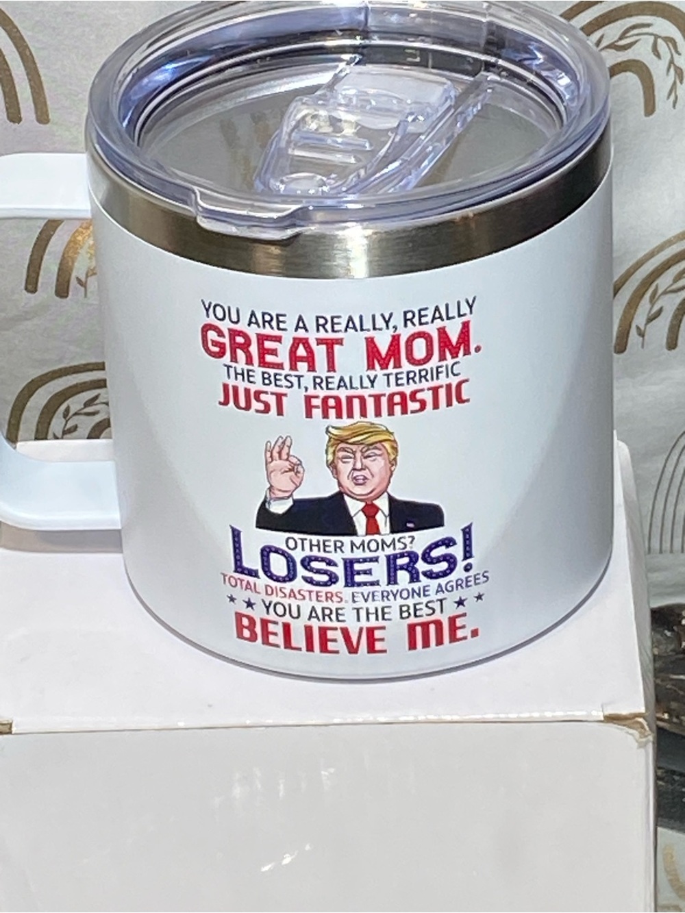 Great Mom Graphic Travel Mug - Red, Blue, White